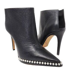 Karl Lagerfeld Cyron Black Leather Beaded Stiletto Booties, Women's 5